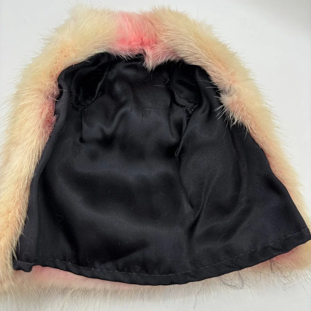 Vintage Miniature Pink Faux Fur Barbie Doll Coat Headband Set Lara's??